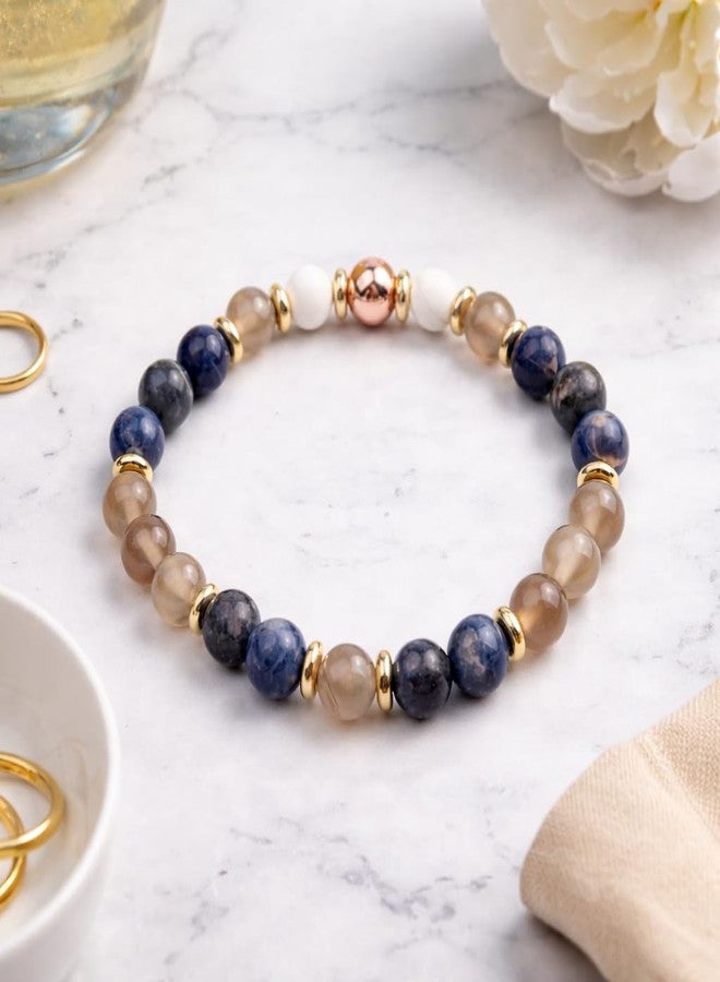 Sukhad Natural Stone Beaded Bracelet for Men & Women | Elastic Stretch Crystal Bracelet | Handmade Healing Gemstone Jewelry | Stylish Couple Gift (8mm Beads, Premium Finish) - Image 5