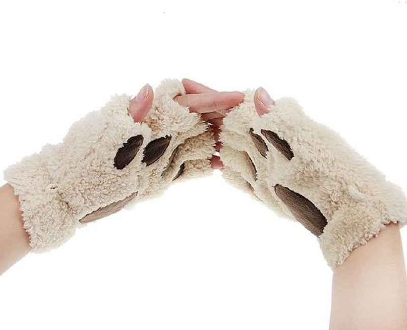 Himine Cat Claw Bear Paw Fingerless Winter Plush Gloves 1*Pair - Image 2