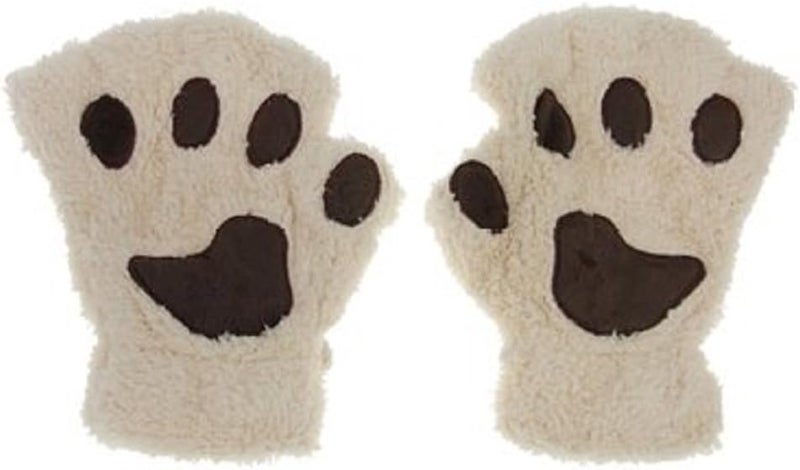 Himine Cat Claw Bear Paw Fingerless Winter Plush Gloves 1*Pair - Image 1