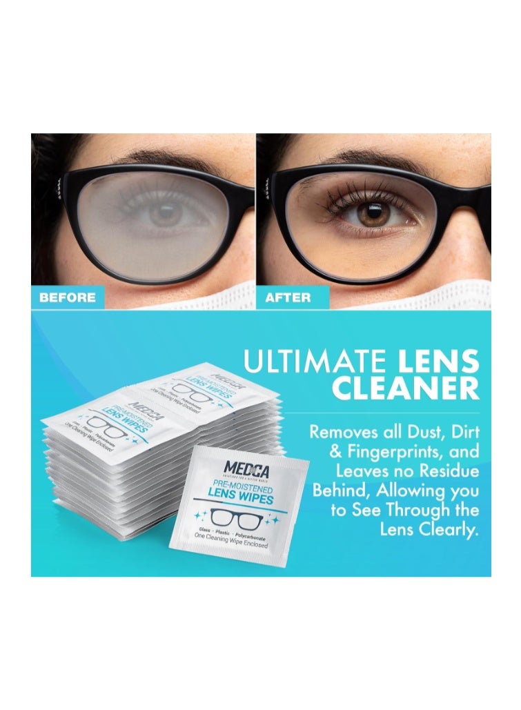 MEDca Premoistened Lens Glass Cleaning Wipes Portable Travel Cleaner for Glasses, Camera, Cell Phone, Smartphone, Tablet Disposable, Quick Drying, Streak Free Individually Wrapped, Pack of 100 - Image 2