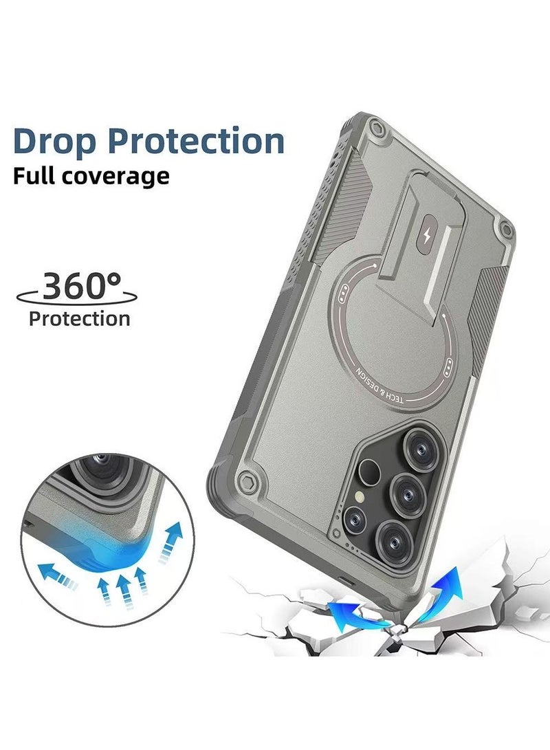 ايكارلوس حافظة هاتف سامسونج جالكسي S24 ألترا مع حامل متوافق مع ماج سيف ذات طبقتين ومضادة للسقوط، باللون الرمادي - Image 2