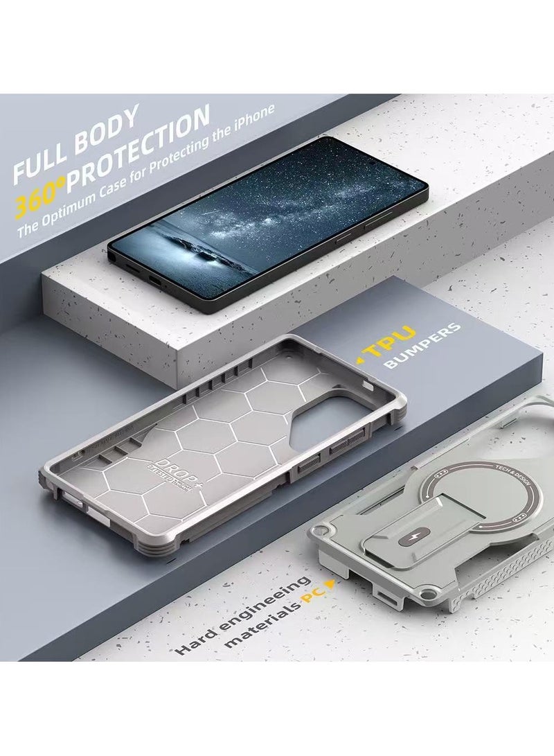 ايكارلوس حافظة هاتف سامسونج جالكسي S24 ألترا مع حامل متوافق مع ماج سيف ذات طبقتين ومضادة للسقوط، باللون الرمادي - Image 5