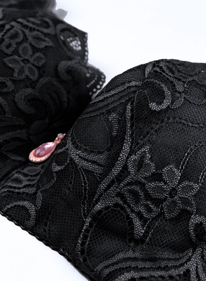 MARGOUN Women's Large Size Lace Bra Wide Straps Wireless Bralettes with Full Cup Pads Bras for Ladys Women 40/90 Black - Image 2