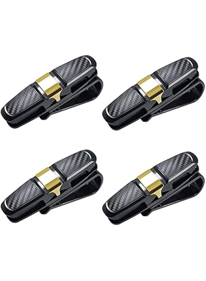 Generic 4 Packs Sun Visor Clip, Glasses Holders for Car Sunglasses Ticket Frame Car Universal Carbon Fiber Pattern Glasses Double-Ends Clip, 360° Rotational Car Glasses Holder with Ticket Card Clip (Gold)  - Image 1