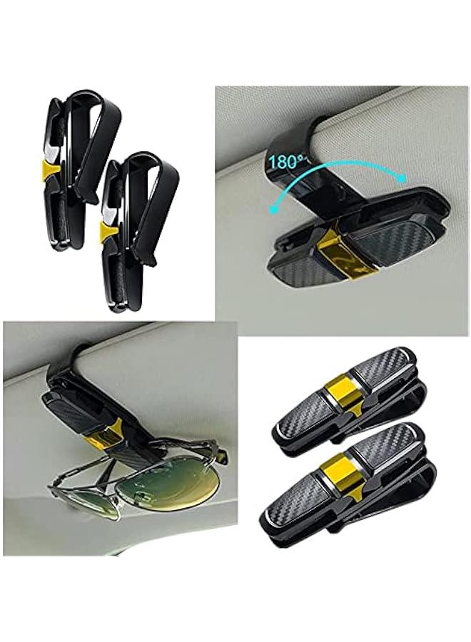 Generic 4 Packs Sun Visor Clip, Glasses Holders for Car Sunglasses Ticket Frame Car Universal Carbon Fiber Pattern Glasses Double-Ends Clip, 360° Rotational Car Glasses Holder with Ticket Card Clip (Gold)  - Image 5