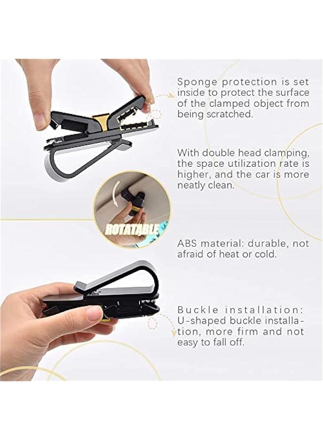 Generic 4 Packs Sun Visor Clip, Glasses Holders for Car Sunglasses Ticket Frame Car Universal Carbon Fiber Pattern Glasses Double-Ends Clip, 360° Rotational Car Glasses Holder with Ticket Card Clip (Gold)  - Image 3
