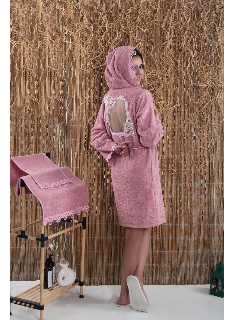 Ender Home Ada Bridal Bathrobe Set 5 Piece Lace Dowry Women's Bathrobe Set  - Image 2