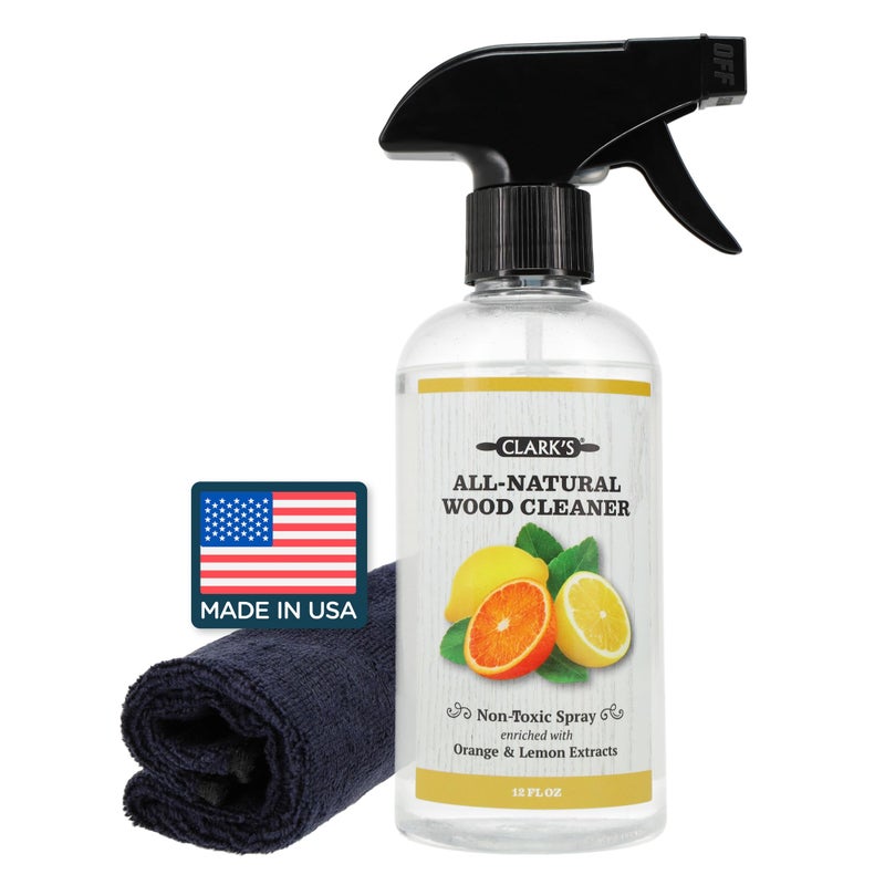 CLARK'S Natural Cutting Board Spray Cleaner, with Microfiber Cloth, for Wood Countertop â€“ Pure Ingredients Filtered Water, Distilled Vinegar, Castile Soap, Lemon & Orange Citrus Oil Extracts, 12oz - Image 1