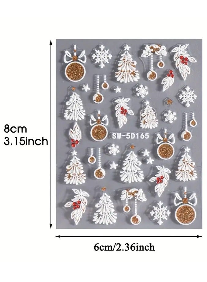 Rozino 1 Sheet 5D Embossed Nail Art Stickers, Winter Snowflake Snowman Tree Bell Elk Pattern Self-Adhesive Nail Decals, DIY Nail Salon Nail Decorations, Nail Art Supplies - Image 3