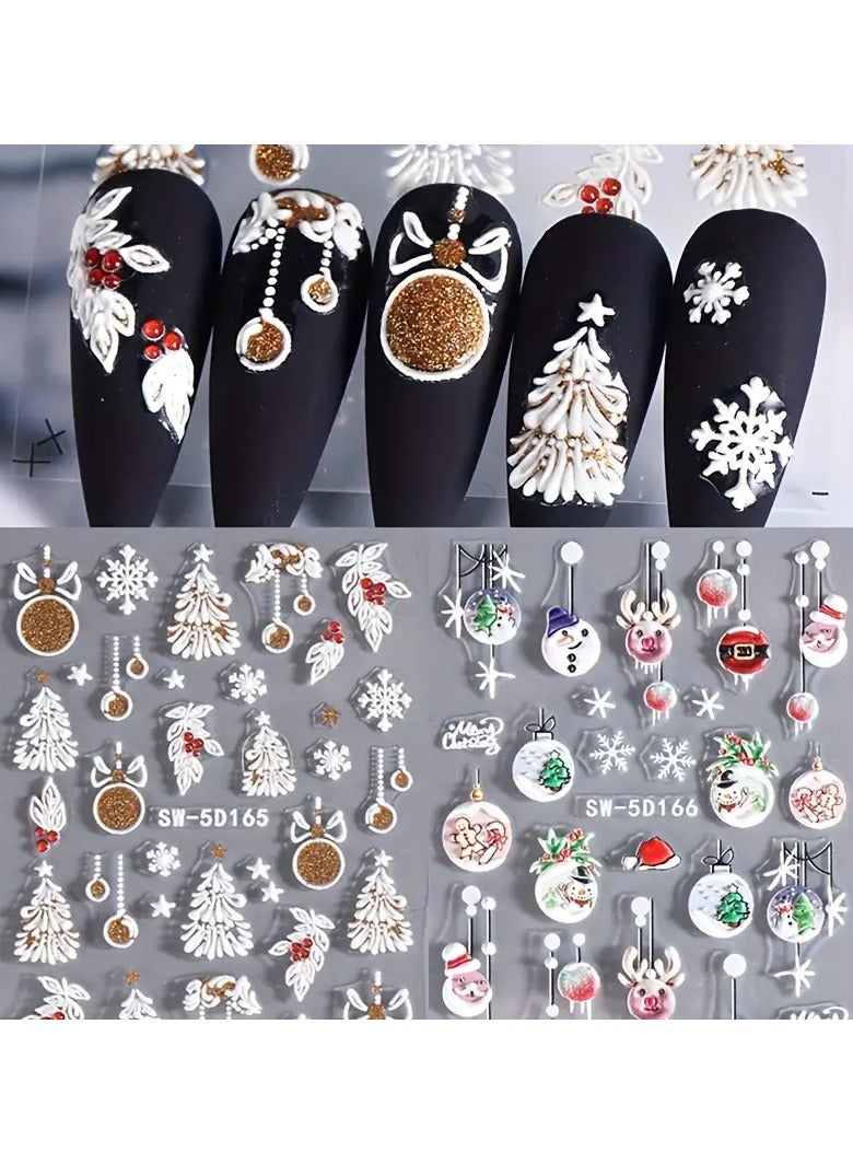 Rozino 1 Sheet 5D Embossed Nail Art Stickers, Winter Snowflake Snowman Tree Bell Elk Pattern Self-Adhesive Nail Decals, DIY Nail Salon Nail Decorations, Nail Art Supplies - Image 5