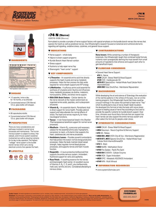 Systemic Formulas Systemic Formulas Nerve - 60 Capsules Bio Function #74. Nervous Systemic Support Supplement.  - Image 2