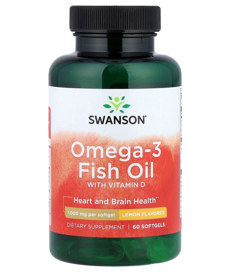 SWANSON Omega-3 Fish Oil with Vitamin D Lemon 60 Softgels
