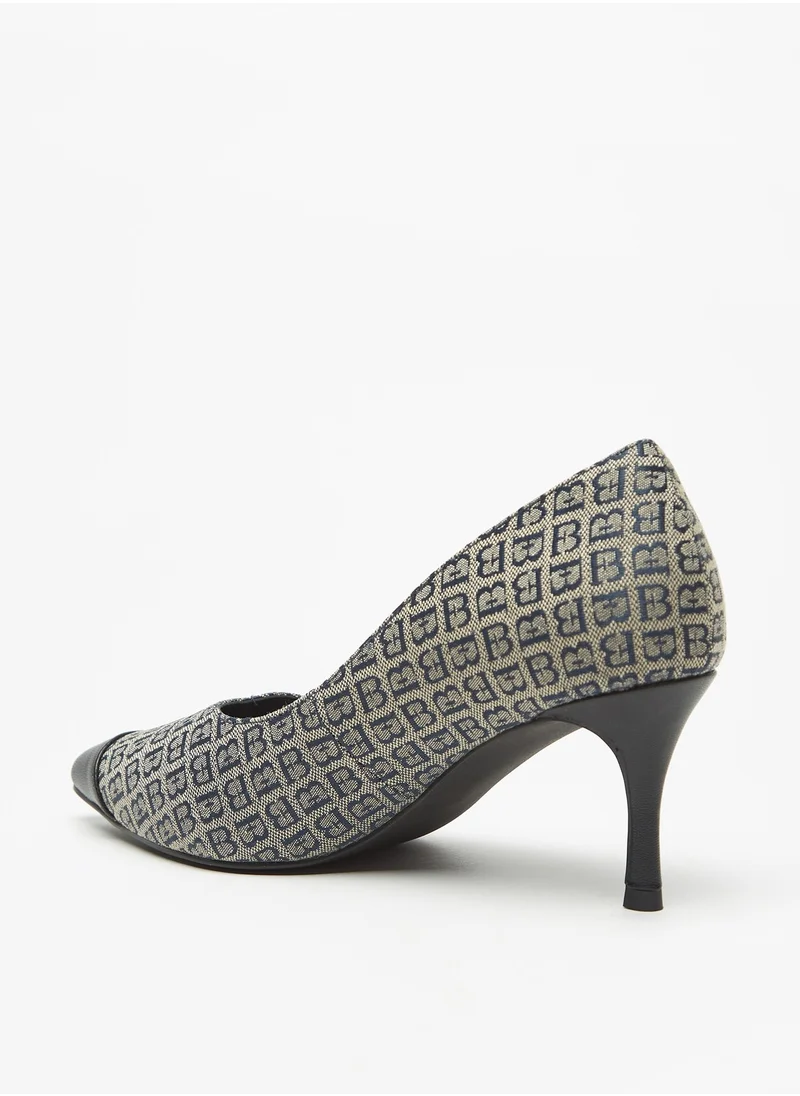 Flora Bella By Shoexpress Women Monogram Textured Slip-On Pumps with Stiletto Heels