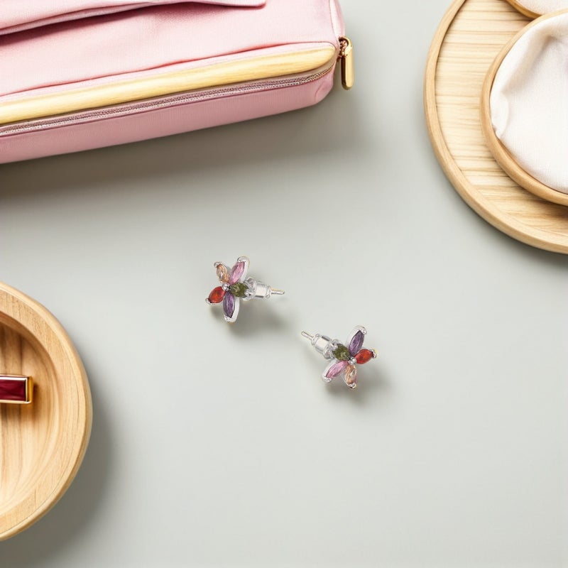 1 Pair Colorful Flower Earrings: Tiny Flower Earrings With Inlaid - Ear Jewelry For Daily Wear & Special Occasions - Image 5