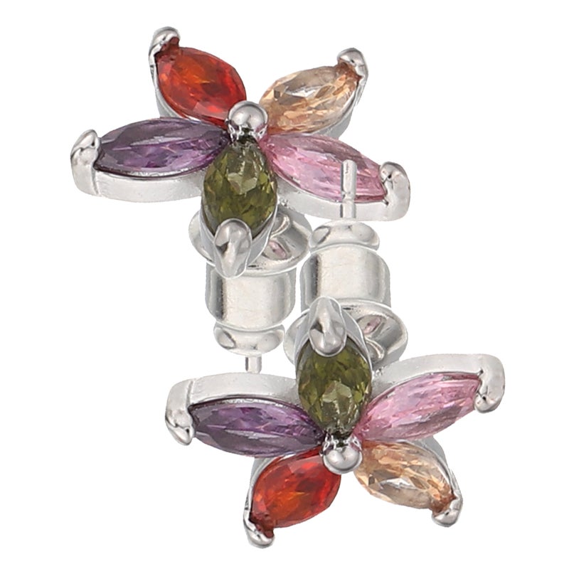 1 Pair Colorful Flower Earrings: Tiny Flower Earrings With Inlaid - Ear Jewelry For Daily Wear & Special Occasions - Image 1