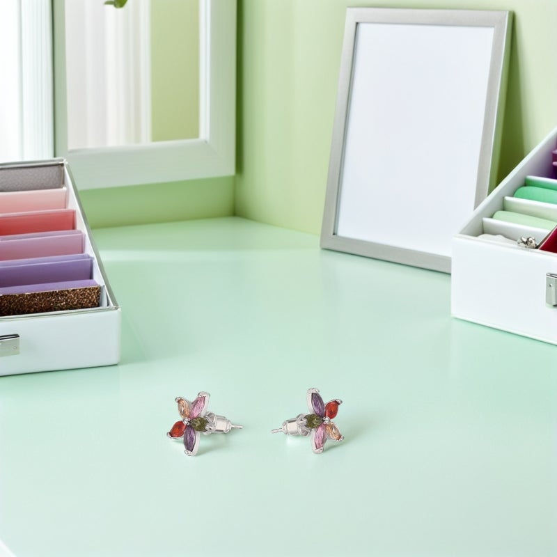 1 Pair Colorful Flower Earrings: Tiny Flower Earrings With Inlaid - Ear Jewelry For Daily Wear & Special Occasions - Image 2