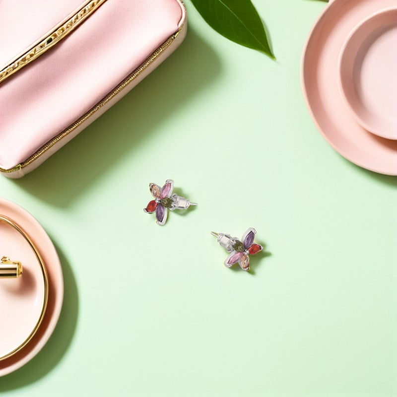 1 Pair Colorful Flower Earrings: Tiny Flower Earrings With Inlaid - Ear Jewelry For Daily Wear & Special Occasions - Image 4