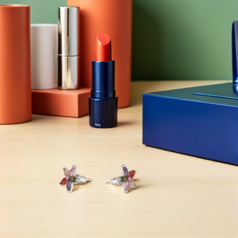 1 Pair Colorful Flower Earrings: Tiny Flower Earrings With Inlaid - Ear Jewelry For Daily Wear & Special Occasions - Image 3