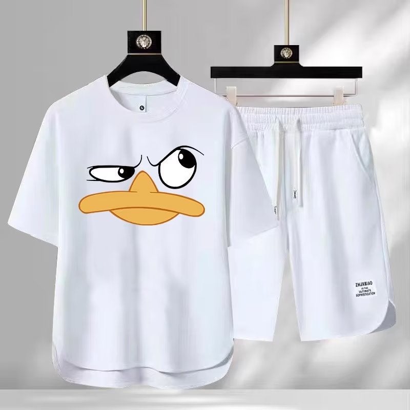 Euro-American Trendy Duck Print Mens Casual Summer Outfit Gray - Image 2
