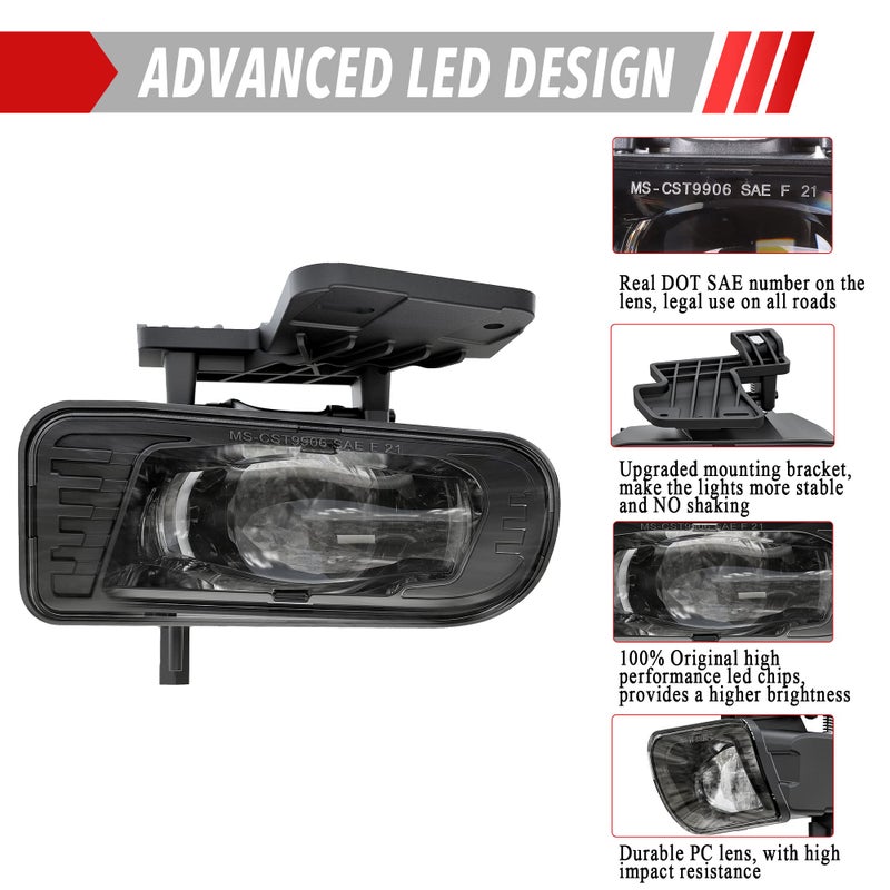RAMJET4X4 DOT LED Fog Lights Assembly Fog Lamps Replacement Compatible with 1999-2002 GMC Sierra, 2000-2006 GMC Yukon/Yukon XL Pickup Truck, with Bulbs 899 Clear Lens - Image 3