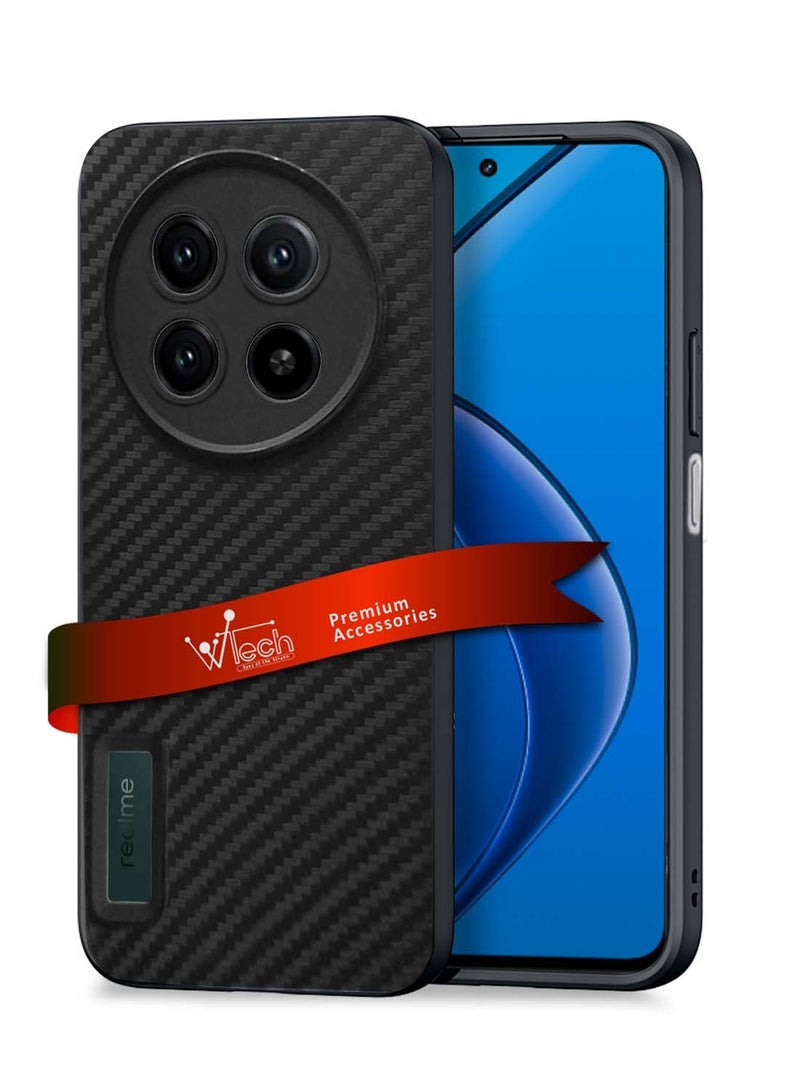 Wtech Realme 13 4G 2024 Liquid Silicone Carbon Fiber Texture Case Cover - Black - Image 1