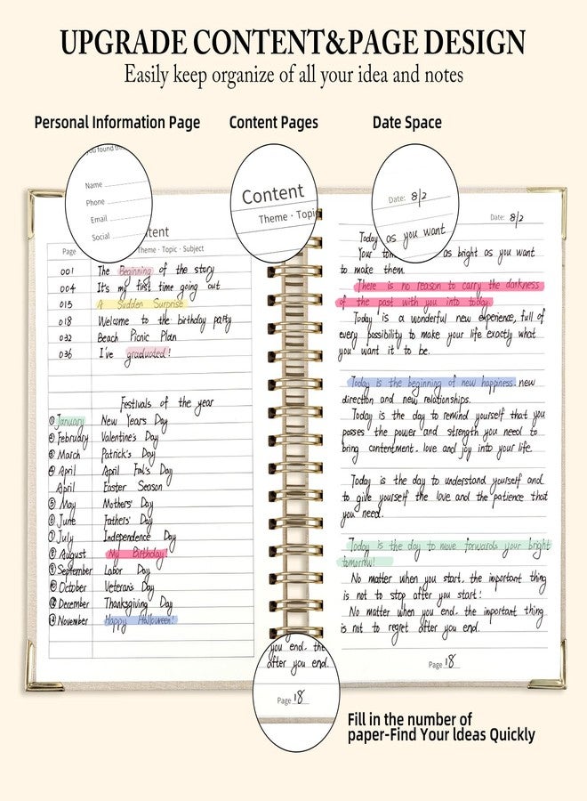 ALKALO Spiral Notebook Journal, 328 Pages Linen Hardcover College Ruled Notebook, Lined Thick Journals for Women Men, A5 Thick Spiral Journal for Writing, 100GSM Paper, Cute Notebooks for Work School - Image 5