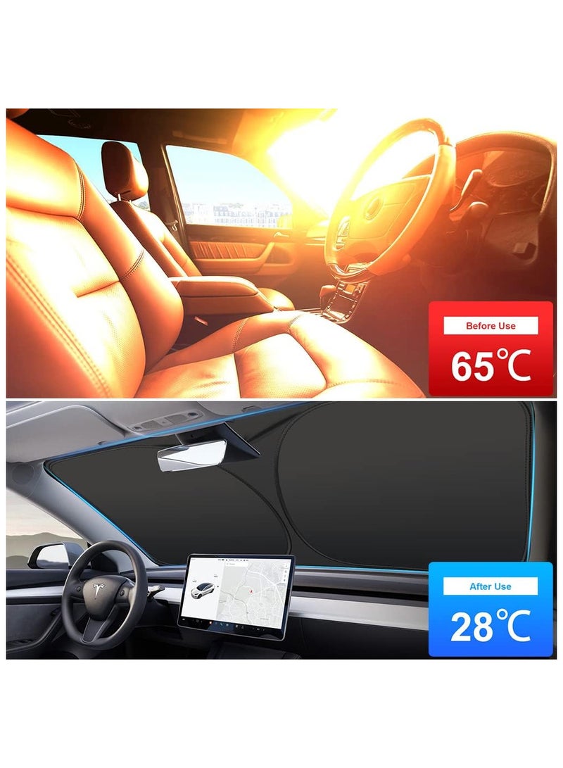 Generic Foldable Car Windshield Sunshade with Storage Pouch, Front Windshield Reflective Sunshad, Car Front Window for Top Blocks UV Rays and Sun Heat Protection, Keeps Vehicle Cooler(150cm*80cm) - Image 5