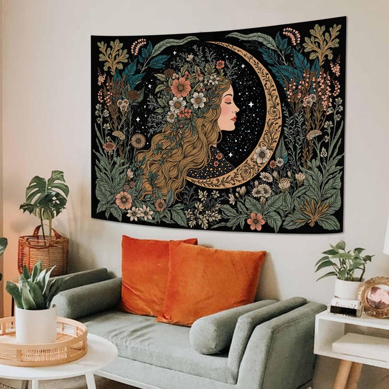 Neasow Gothic Sun Tapestry, Vintage Snake Rose Floral Wall Art, Mystic Black Red Retro Decor for Living Room Bedroom Home, 36x48 inches - Image 4