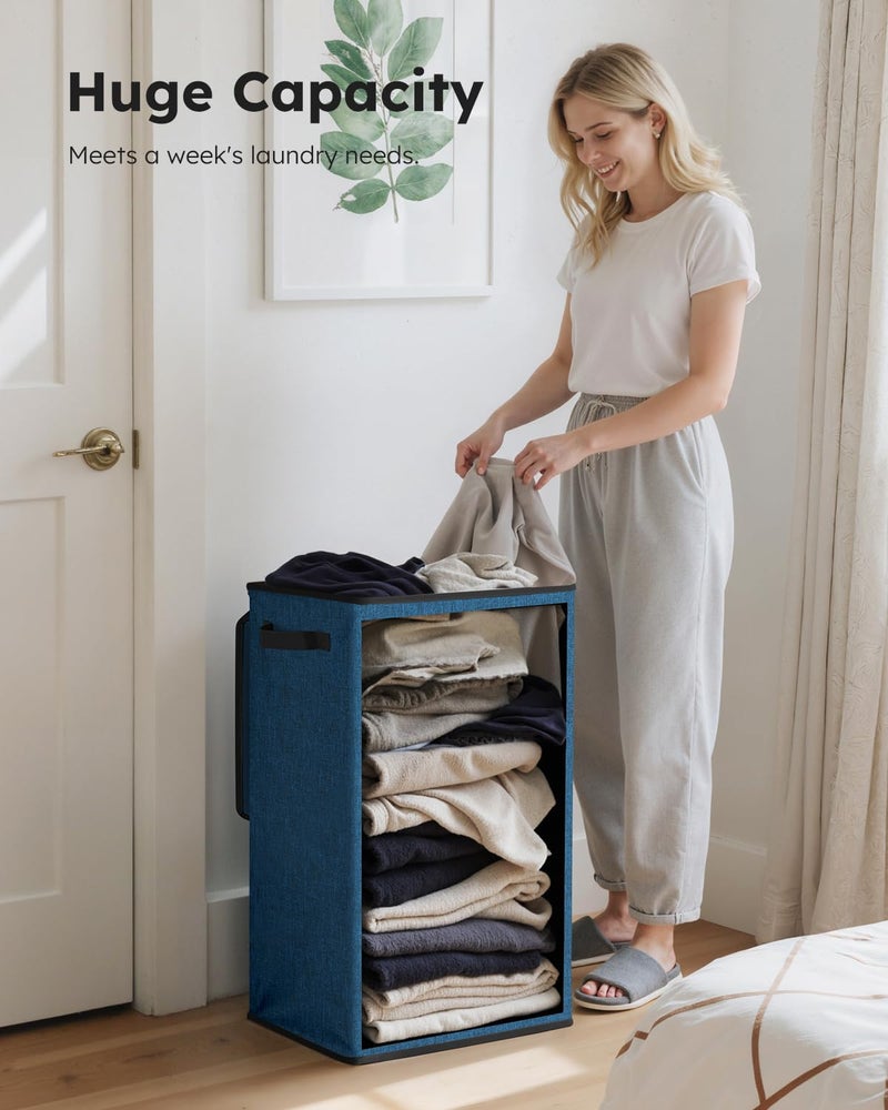 SOLEDI Laundry Hamper with Lid 90L Large & Tall Collapsible Laundry Basket, Clothes Hamper with Bag Removable Easy to Carry, Dirty Hampers for Bedroom, Bathroom, Dorm, College, Blue - Image 3