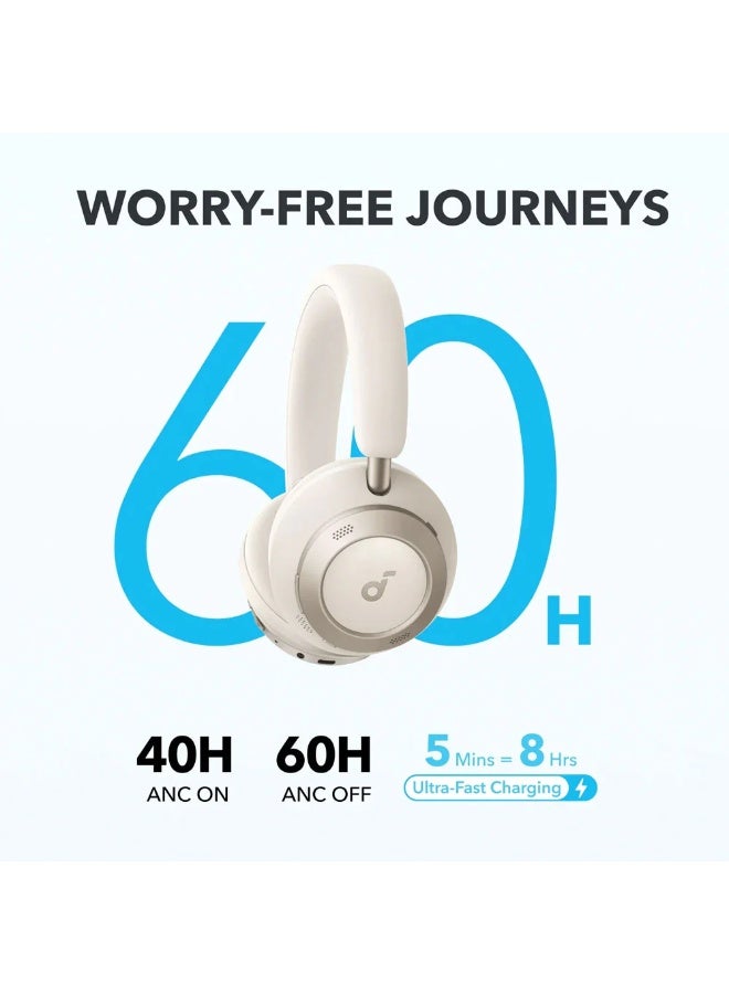 Anker Soundcore Space One Pro A3062H21 Wireless Over-Ear Bluetooth Headphones – Adaptive Active Noise Cancellation 3.0, 60-Hour Battery Life, LDAC Hi-Res Audio, Multipoint Connectivity – White - Image 2