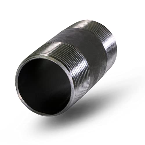 SupplyGiant 1/2 x 4 Inch Black Steel Pipe (10-Pack), Heavy Duty Industrial Malleable Iron Pipes, Pre Cut Threaded Nipple Great For All DIY Furniture And Black Pipe Shelving - Image 1