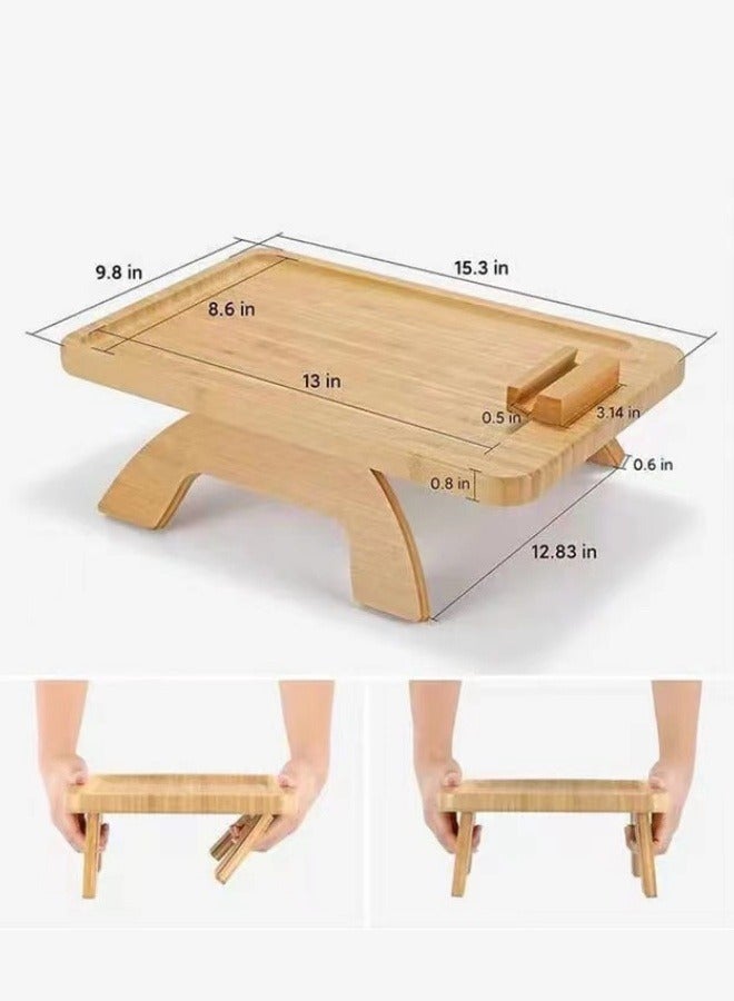 XiuWoo Wooden Lazy Sofa Tray Rotating With Mobile Phone Tablet Holder Dinner Plate Breakfast Plate Snack Foldable Tray  - Image 3
