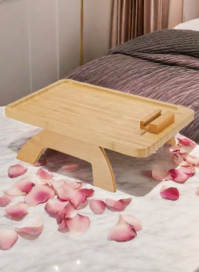 XiuWoo Wooden Lazy Sofa Tray Rotating With Mobile Phone Tablet Holder Dinner Plate Breakfast Plate Snack Foldable Tray  - Image 4