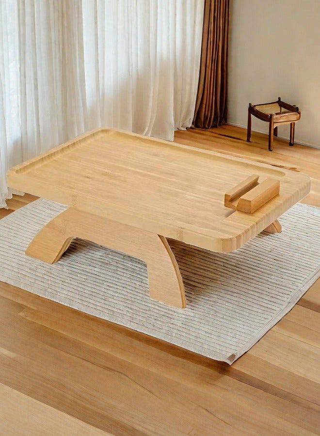 XiuWoo Wooden Lazy Sofa Tray Rotating With Mobile Phone Tablet Holder Dinner Plate Breakfast Plate Snack Foldable Tray  - Image 5