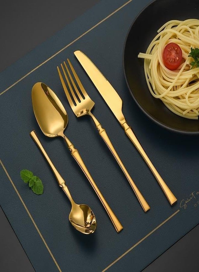 DLEST Mirrored Gold Unique Silverware Set, 24-Pieces Flatware Set Stainless Steel Cutlery Set Service for 6,Include Knife/Fork/Spoon,Dishwasher Safe (Gold) - Image 3