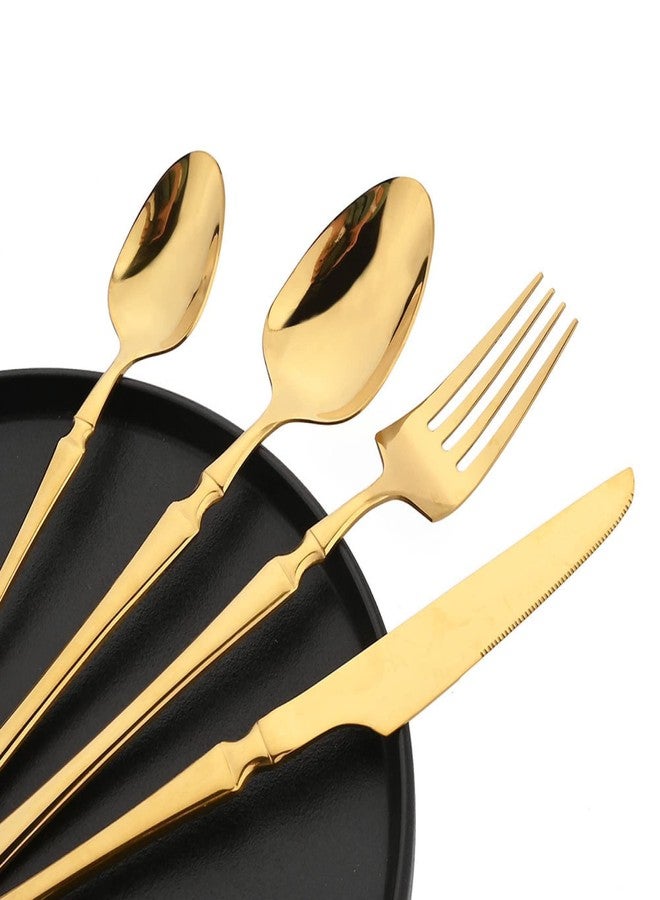DLEST Mirrored Gold Unique Silverware Set, 24-Pieces Flatware Set Stainless Steel Cutlery Set Service for 6,Include Knife/Fork/Spoon,Dishwasher Safe (Gold) - Image 4