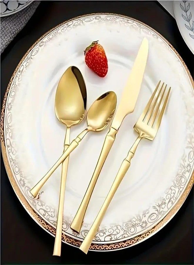 DLEST Mirrored Gold Unique Silverware Set, 24-Pieces Flatware Set Stainless Steel Cutlery Set Service for 6,Include Knife/Fork/Spoon,Dishwasher Safe (Gold) - Image 1