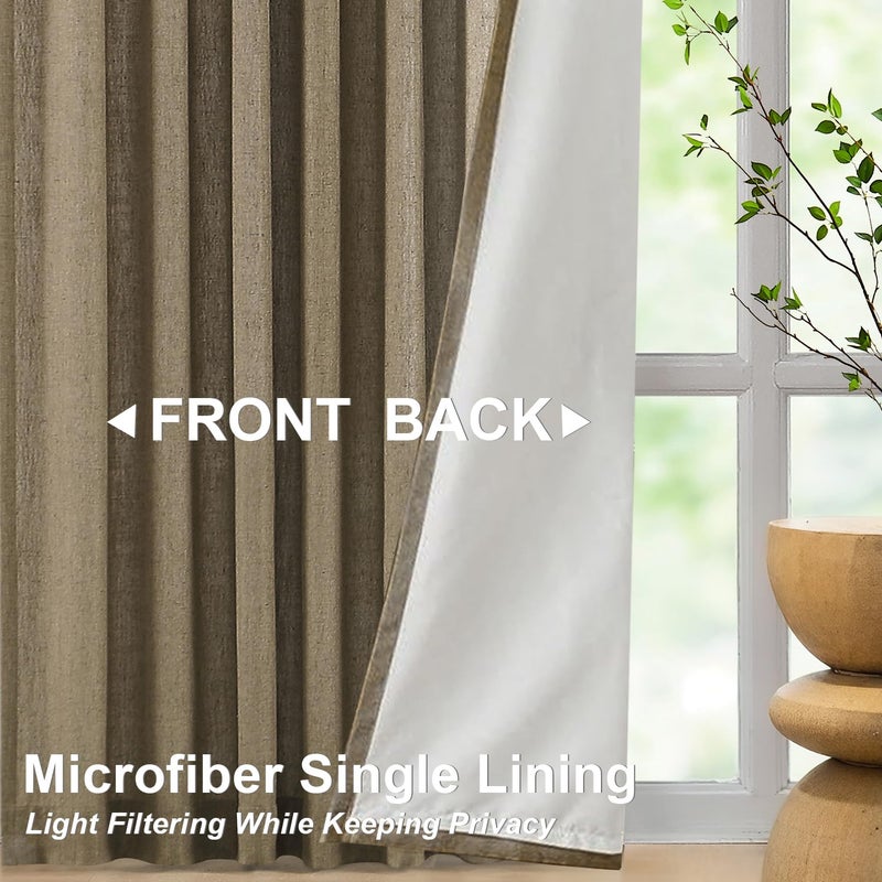 Vision Home Brown Pinch Pleated Light Filtering Curtains with Microfiber Liner 84 inch Linen Blended Textured Privacy Drapes for Living Room Bedroom Back Tabs with Hooks 2 Panels 40" Wx84 L - Image 2