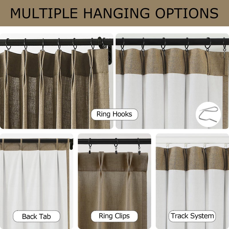 Vision Home Brown Pinch Pleated Light Filtering Curtains with Microfiber Liner 84 inch Linen Blended Textured Privacy Drapes for Living Room Bedroom Back Tabs with Hooks 2 Panels 40" Wx84 L - Image 3