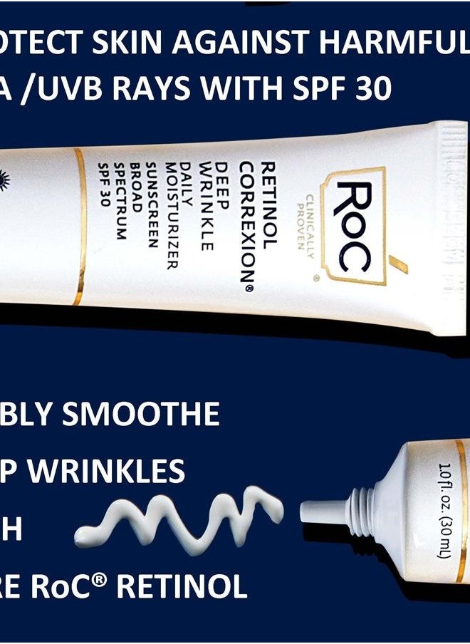 RoC - Retinol Correxion Deep Wrinkle Daily Face Moisturizer with Sunscreen SPF 30, Skin Care Treatment for Fine Lines, Dark Spots, Post-Acne Scars, 1 Ounce - Image 1