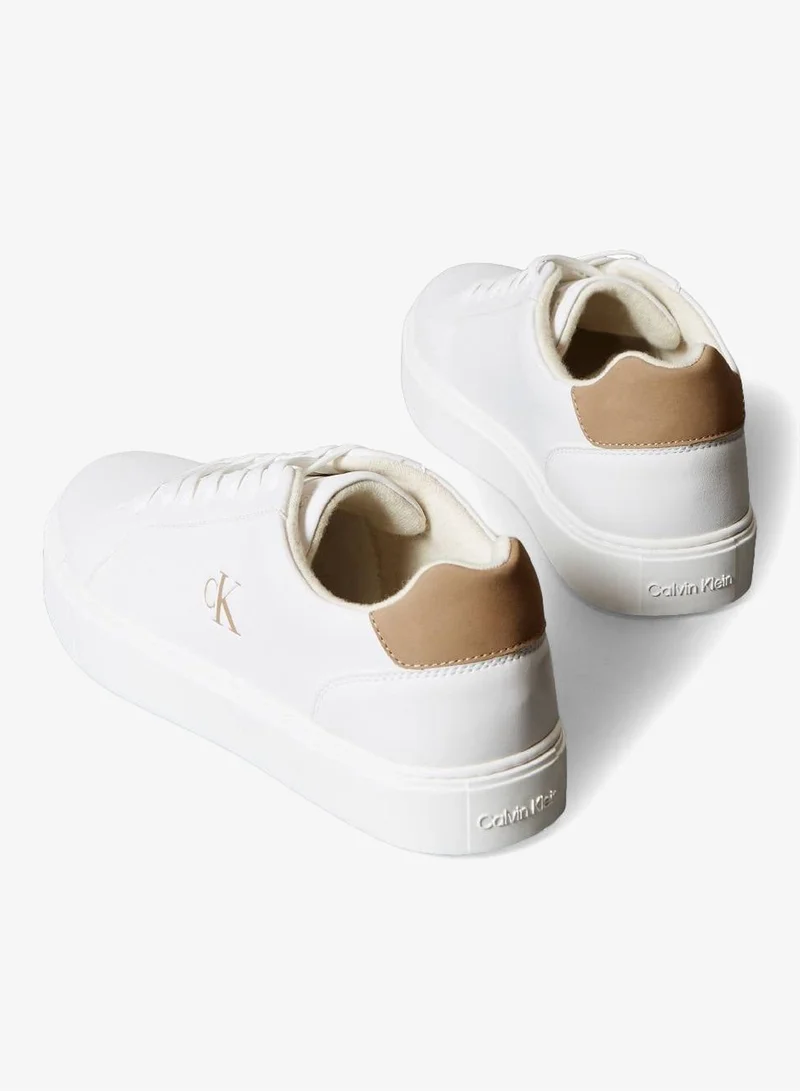 Calvin Klein Jeans Bright White/Khaki Classic Leather Sneakers for Men | Best Price UAE