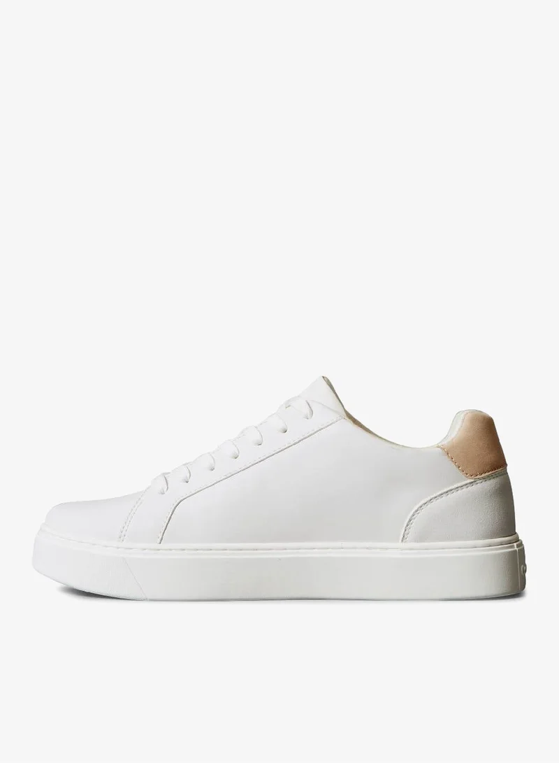 Calvin Klein Jeans Bright White/Khaki Classic Leather Sneakers for Men | Best Price UAE