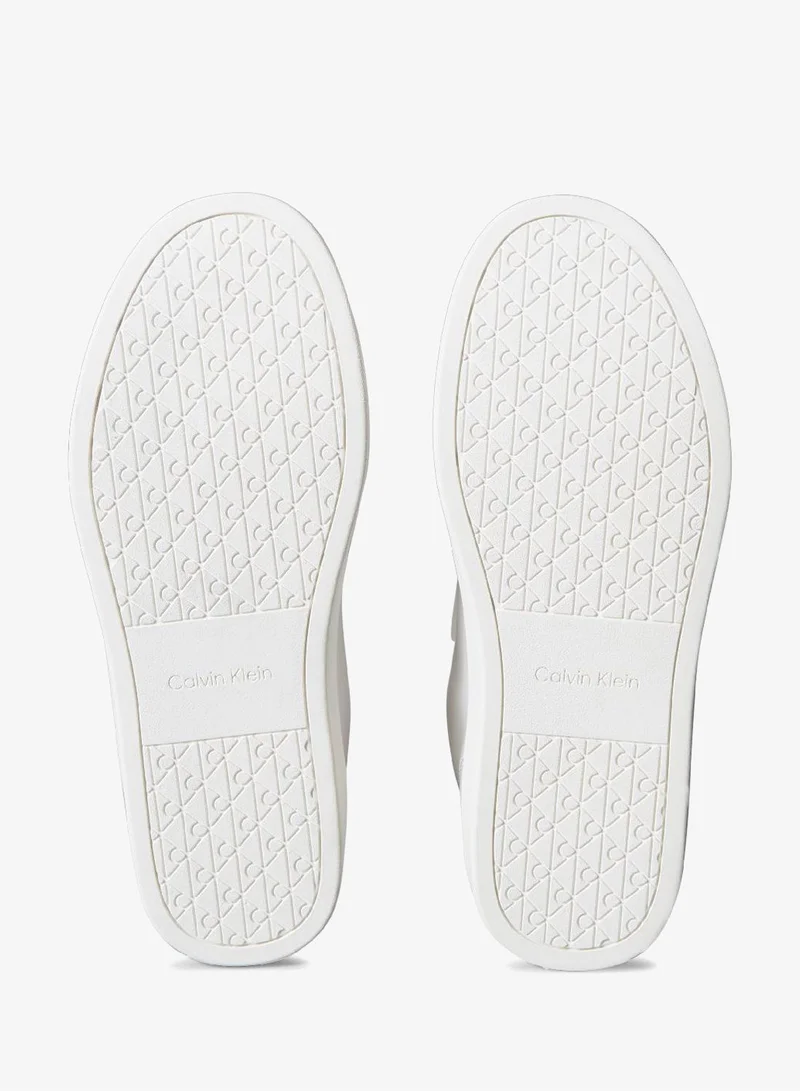 Calvin Klein Jeans Bright White/Khaki Classic Leather Sneakers for Men | Best Price UAE