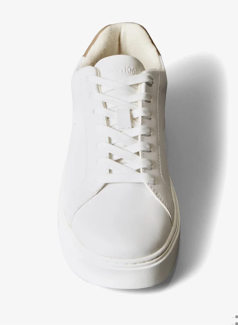 Calvin Klein Jeans Bright White/Khaki Classic Leather Sneakers for Men | Best Price UAE