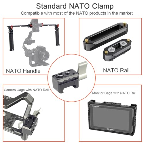 DEKEENSTAR NATO Clamp Adapter Monitor Mount Quick Release NATO Rail Clamp with 1/4 and 3/8 Thread Holes for Camera Cage Handle Monitor LED Light Microphone Cold Shoe Magic Arm - Image 2