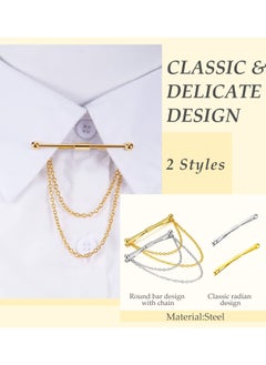 SYOSI Tie Bar Pin Set Men's Classic Shirt Tie Clips Silver and Gold Tone Tie Clips - 4 Pcs with Chain Fringe Tie Pins Tie Chains for Men's Tuxedo for Wedding Anniversary Business and Everyday Use  - Image 2