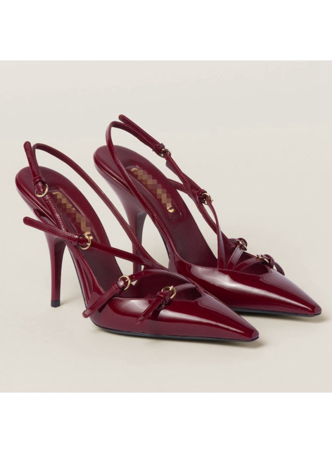 Single-strap Stiletto Heel Small Square Toe High Heel Sandals Wine Red Closed Toe Fashion European And American Elegant High Heels