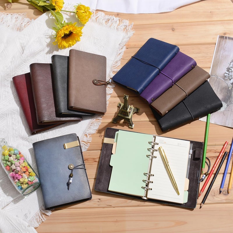 WONDERPOOL Leather Diary Notebook Ring Binder - Refillable Folder Writing Paper Spiral Business Notepads Vintage Cover for Office Plan Travel Organiser (A-Green, A6) - Image 5