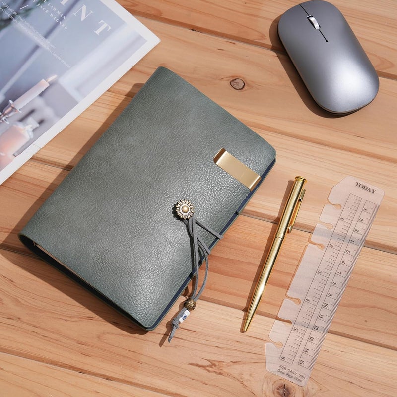 WONDERPOOL Leather Diary Notebook Ring Binder - Refillable Folder Writing Paper Spiral Business Notepads Vintage Cover for Office Plan Travel Organiser (A-Green, A6) - Image 2