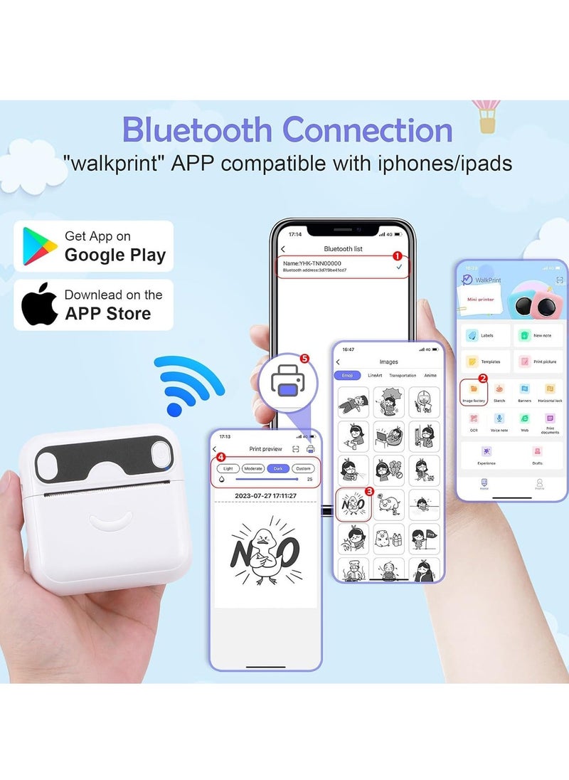 XiuWoo - Mini Printer, Portable T02 Pocket Sticker, Receipt Printer Sticker Maker, Bluetooth Mobile Thermal for Journal, Notes, Photo iPhone, Compatible with iOS&Android, iPhone - Image 1